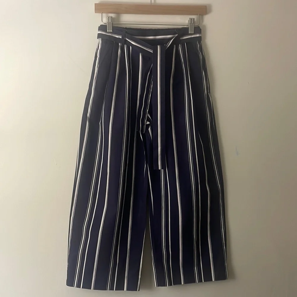 J.Crew Navy|White Striped Wide Crop Leg Cotton Sz 00P